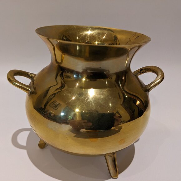 Vintage Heavy Solid Brass Caldroun Planter Pot - MCM Mid Century Halloween - Picture 4 of 7